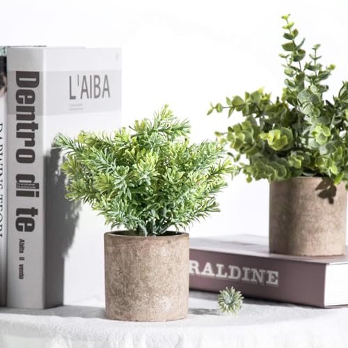 Der Rose Mini Potted Plants Artificial Plastic Eucalyptus Plant for Home Office Desk Room Decoration 3 Pack
