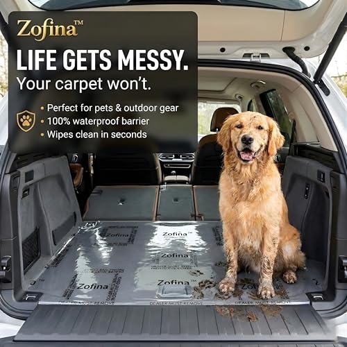 Image of ZOFINA Auto Floor Protection Film 24 inch x 200 ft - Car Carpet Protector Film, 4 Mil Heavy-Duty Adhesive Floor Mat, Dealer Plastic Floor Cover, Perforated Every 24 inch, Clear, Residue-Free Adhesive