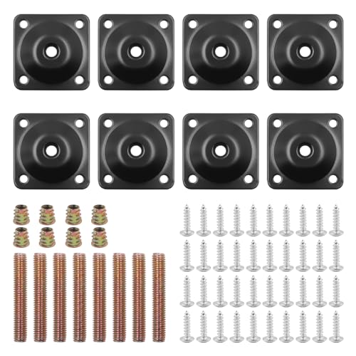 8 Sets Furniture Leg Mounting Plates Set 12 Degree Leg Attachment Plates with 5/16" Hanger Bolts Screws for Furniture Sofa Couches Seats