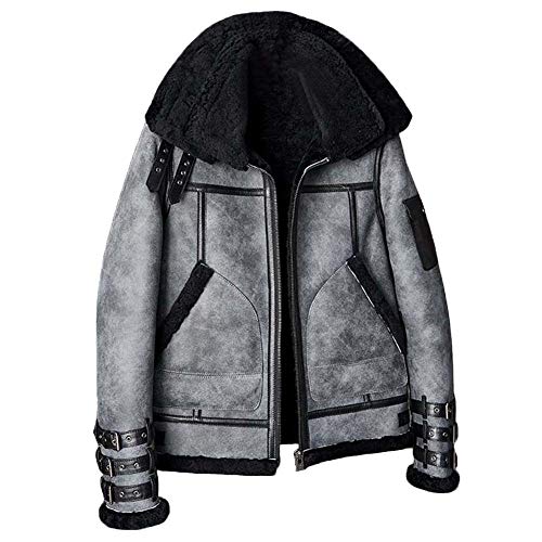 Denny&Dora Schaffell-Mantel Herren B3 Bomberjacke Grau Lederjacke Kurzer...