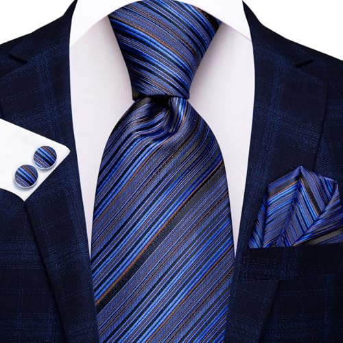 Image of Hi-Tie Men 63inches Tie Set Extra Long Necktie Paisley Tie Pocket Suqare Cufflinks Big and Tall Men Tie