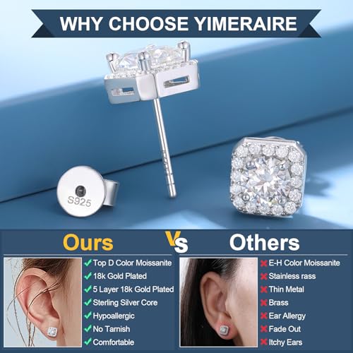 Moissanite Halo Earrings Square 18k Gold Plated 0.56-2.4CT 6-10mm D Color VVS1 Clarity Moissanite Stud Earrings For Women Men Square Stud Earrings 925 Sterling Silver Hypoallergenic Earrings4