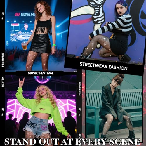 Zando Sparkly Fishnet Stockings for Women-High Waist Rhinestone Fishnet Tights Fish Net Stockings Party Pantyhose4