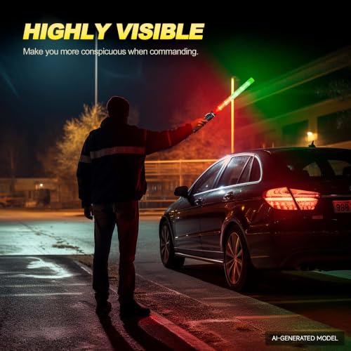 Image of E-riding 4 Pack Traffic Wand, 21 Inch Traffic Control Wand with 3 Flashing Modes & Side Clip, LED Safety Baton for Traffic Control, Parking, Aircraft, Car Directing (Red+Green)