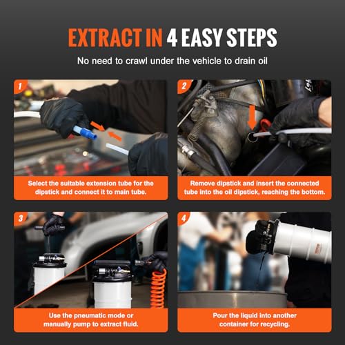 Image of VEVOR 6.5L Pneumatic /Manual Oil Extractor Pump, Fluid Extractor Pump | Fluid Change Tool for Automotive Fluids Vacuum Evacuation, Oil Change, with Dipstick and Suction Hose, All-in-One Kit, White