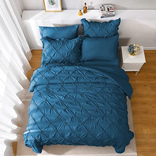 JOLLYVOGUE Queen Comforter Set 7 Pieces, Teal Bed in a Bag Comforter Set for Bedroom, Bedding Comforter Sets with Comforter, Sheets,Ruffled Shams & Pillowcases