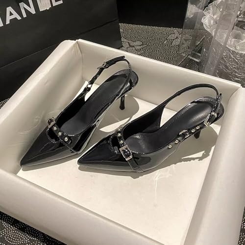 LUXINYU Womens Slingback Kitten Heels Pointed Toe Patent Leather Stiletto Heels Back-lace Casual Party Dress Work Lady Pumps2