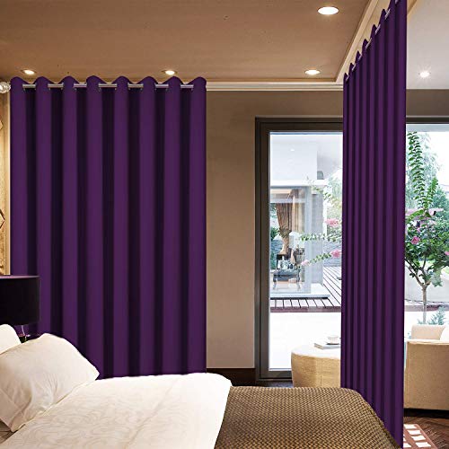 Yakamok Extra Wide Blackout Curtain for Sliding Glass Door, Grommet Thermal Insulated Room Divider Curtain 100W x 84L inch, Room Darkening Patio Curtain,8.3ft Wide x 7ft Tall, 1 Panel,Purple
