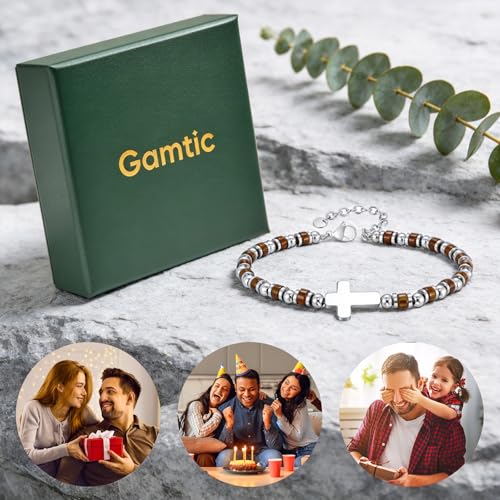 Pulsera para hombre con cruz y piedras naturales miniatura 6