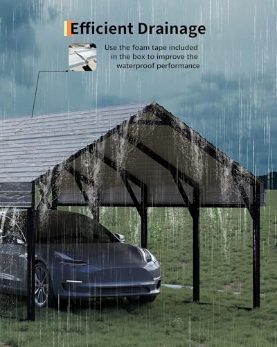 Image of GarveeLife 12x20 ft Metal Carport, Reinforced Frame and Steel Roof for All-Weather Use, Permanent Shelter for Bass Boats, Full-Sized Pickup Trucks, and Tractors