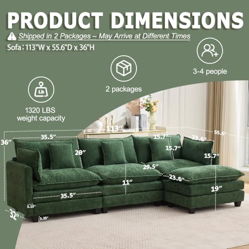 Image of 113 inch Modular Sectional Sofa, L Shaped Cloud Couch with Ottoman