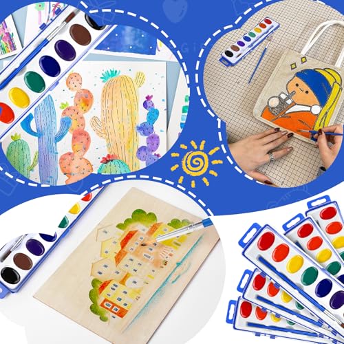 Fumile 8WC-48 Watercolors Paint Set Bulk,48 Pack,8 Washable,Bright Colors With Paintbrush.Watercolors Paint Set Kids For Parties thumb #4