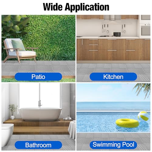 Image of ToLanbbt Modular Interlocking Cushion 12P 11.8 inch x 11.8 inch Interlocking Rubber Floor Drain Holes Non-Slip Splicing Drainage Mats for Deck, Shower, Kitchen, Drain Pool, Sauna Bath (Grey, Diagonal)