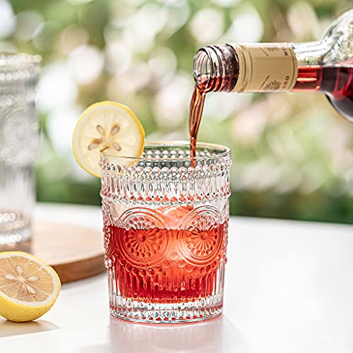 Image of MDLUU 6-Pack Embossed Drinking Glasses, Romantic Glassware, Vintage Glass Tumblers for Juice, Beverages, Cocktail, Capacity 9oz /265ml