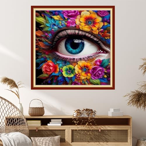 Image of Dimxvean Stamped Cross Stitch Kits,Cross Stitch Kits for Adults Beginners,Embroidery Kits Full Range of Cross Stitch Stamped Kits Needlepoint Kits Cross Stitch Patterns-Flower Eyes 18x18 inch