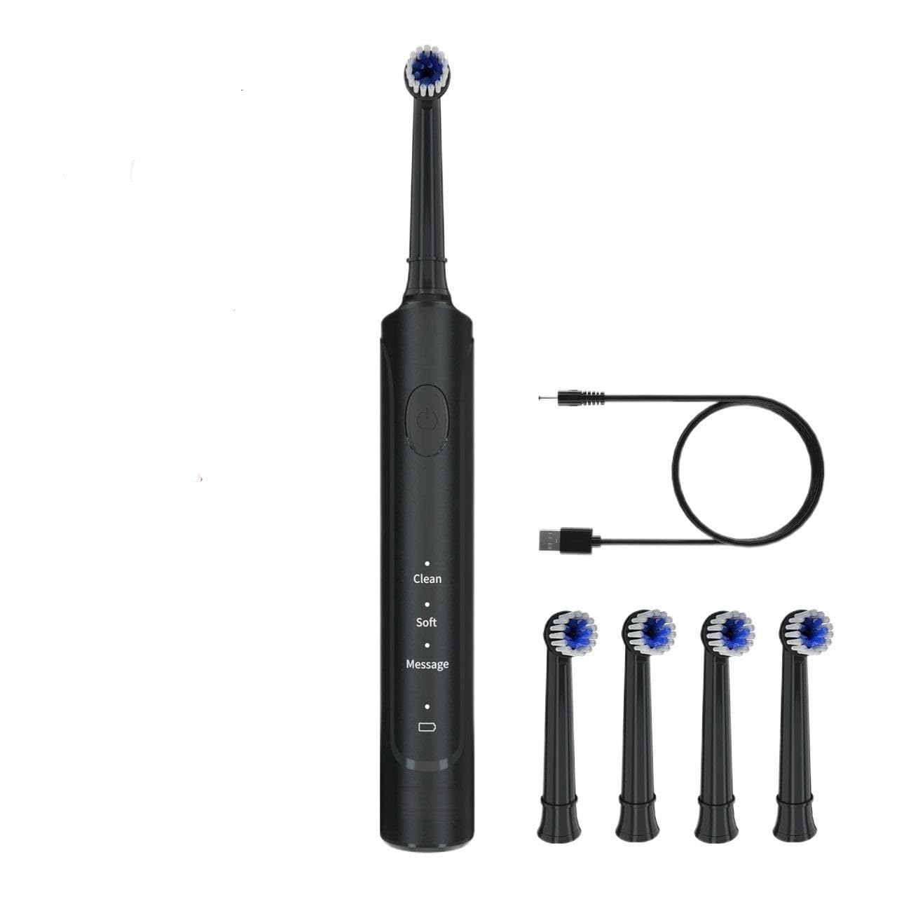 Spazzolino elettrico Rotazione Denti Puliti Adulto Spazzolino da denti Elettrico Spazzolino da denti con 4 Testine Extra