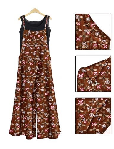 Image of YESNO Women Casual Loose Long Bib Pants Wide Leg Jumpsuits Baggy Cotton Rompers Overalls with Pockets PZZTYP2