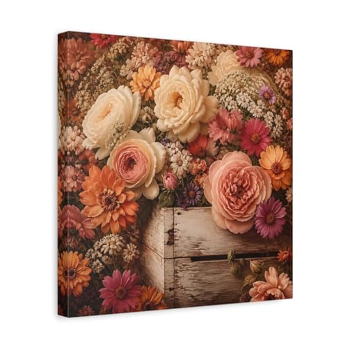 Toile canvas roses vintage art mural salon format carré 35x35cm