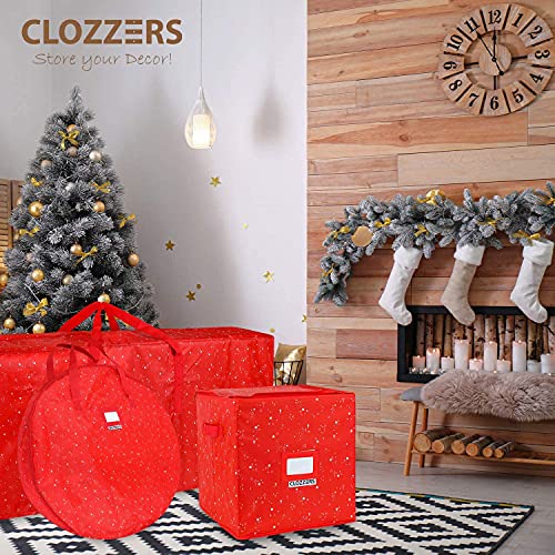 Clozzers Christmas Rolling Tree Storage Bag - Measures 48 X 15 X 20” For Trees Up To 7.5 Feet Tall, Heavy Duty, Dust Protection And Water Resistant, Durable Zipper Closure With Sturdy Wheels & Handles, Red Stars Print #TOP6