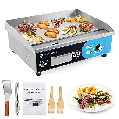 IRONWALLS Commercial Griddle Electric 22”, 3000W Electric Flat Top Grill, Stainless Steel Countertop Electric Griddle Nonstick with 122~572?Adjustable Temperature Control for Restaurant Kitchen