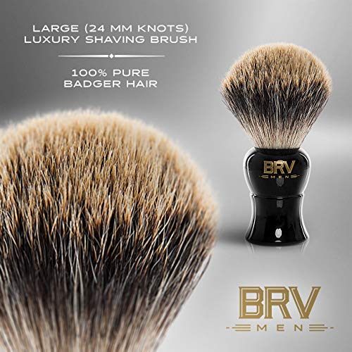 Brv Men 100% Pure Badger Shaving Brush Large (24Mm Knots) - Heavy Resin Handle - Use With Double-Edge Safety Razor, Straight Razor And Shaving Bowl - Black #TOP2