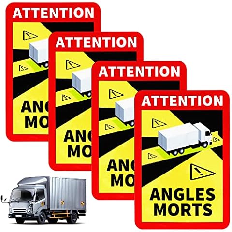 Angles Morts Stickers 4 PCS Motorhome Blind Spot Stickers for Car Attention Warning Sign Weatherproof Reflective UV Protection Self-Adhesive Sticker for Heavy Weight Vehicle Cover