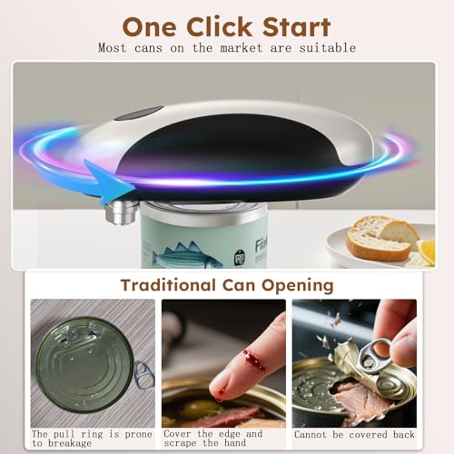 Electric Can Opener, Electric Tin Opener Hand Free Rechargeable, Can Openers 360° One Button Automatically Open Any Size Cans, Safe, Easy and Reliable, Kitchen Best Choice, for Arthritis Hands - Image 6