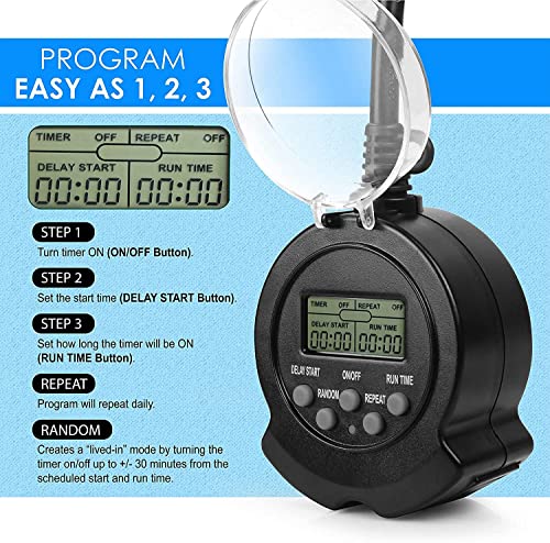 Clear Power Combo Pack: 1-Outlet Grounded EZ Digital Indoor Timer w/2-Outlet Grounded EZ Digital Outdoor Timer with 6 inch Cord 24 Hour Programmable DCTC-9503-DC by Clear Power - Image 3