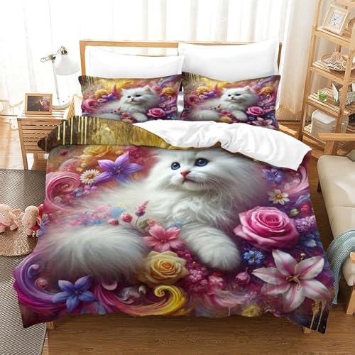 Linge de lit chat adorable cadeau d'anniversaire parure couette 260x220 2 taies - 2