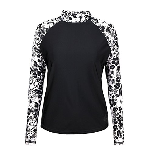 UV SKINZ UPF50+ Womens Aloha Long Sleeve Sun & Swim Shirt-Black Aloha-XL