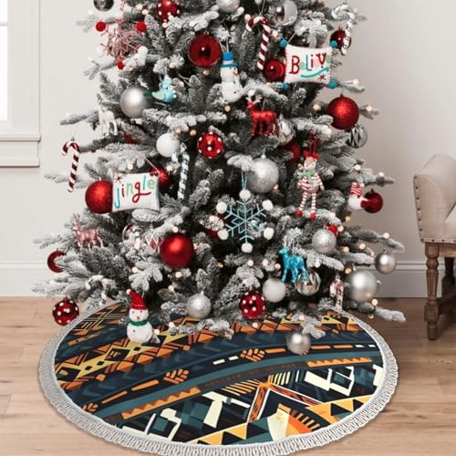 Jupe de sapin de Noël ethnique imperméable 122cm avec pompons - 6