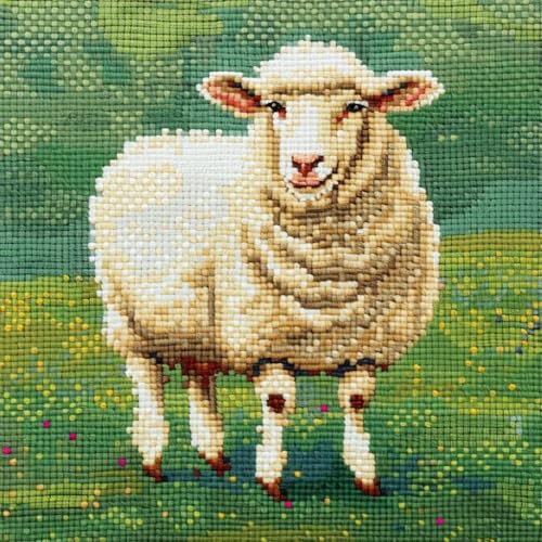 Generic Cute White Sheep DIY 11CT Stamped Cross Stitch Kits for Beginners Easy Needlepoint Embroidery Counted Cross Stitch Art Craft for Wall Decoration 14x14inch(2)