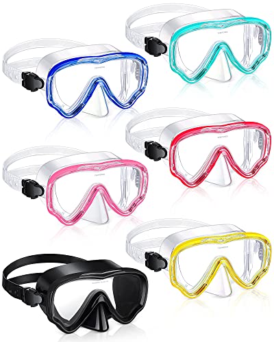 6 Pcs Kids Goggles with Nose Cover Swimming Goggles for Kids 6-14 Snorkel Swim Mask Tempered Glass Scuba Diving Mask Anti Fog 180&deg; Clear View (Classic Color)
