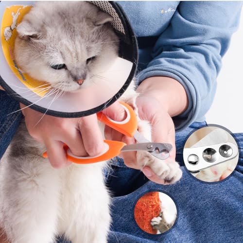 Image of Cat Nail Clipper Cat Nail Trimmer Pet Nail Clippers Cat Claw Clipper Safety Guard Small Animals Nail Clippers with Hole Professional Grooming Tool for Puppy, Kitten, Dog, Rabbits Sharp & Safe (Orange)