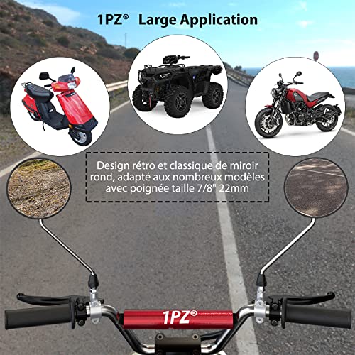 1PZ F11-MS1 Rétroviseur de moto rond argent universel réglable classique M8 / M10, Miroir Latéral de moto avec support de 7/8" 22 mm pour Go Kart VTT ATV Scooter Dirt Bike Mini Vélo Cyclomoteur Quad - Image 5