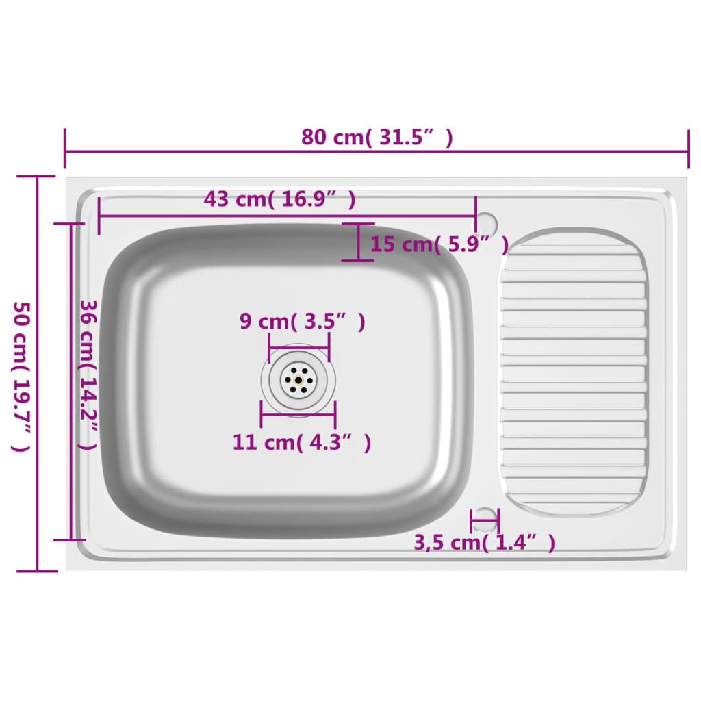 AUVYI Spüle mit Abtropffläche Set Edelstahl Küchenarbeitsplatte Ausgussbecken Spülbecken Kitchen Sink Waschbecken Küchenspülen Arbeitsplatte Küche Silbern 800x500x155 mm