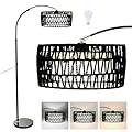 Arc Floor Lamp for Living Room, Stylish Rattan Boho Floor Lamp with 3 Color Temperature Dimmable LED Bulb, Farmhouse Tall Lamp, Arched Standing Lamp for Office Bedroom Living Room Corner (Black)