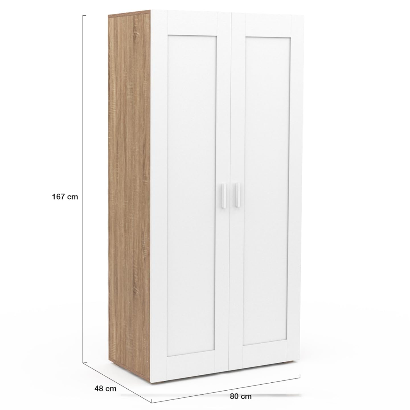 IDMarket - Armario de 2 puertas VITO blanco y madera con barra interior de 80 cm con estantes. Almacenamiento de máxima capacidad