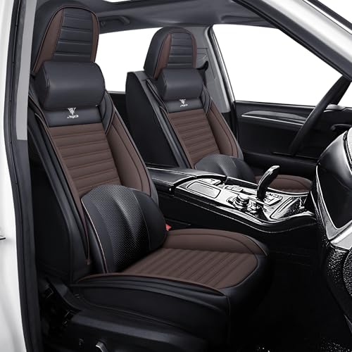 Image of Car Seat Cover for Chevy Equinox 2005-2026 Full Coverage Nappa Leather Car Seat Protector, Fashion Anti-Slip Waterproof Breathable Easy to Install, Auto Interior Accessories(Front Seat,Black&Coffee)