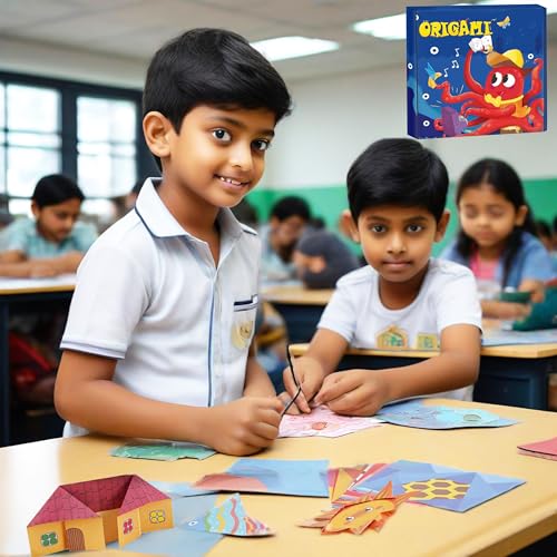 Image of JELLYBABY 100 Pieces 50 Projects Origami Sheets, 3D Origami Paper With Guiding Book, Paper Size:7 In /18Cm *7 In /18Cm, Art Activity, Craft Materials,Multicolor