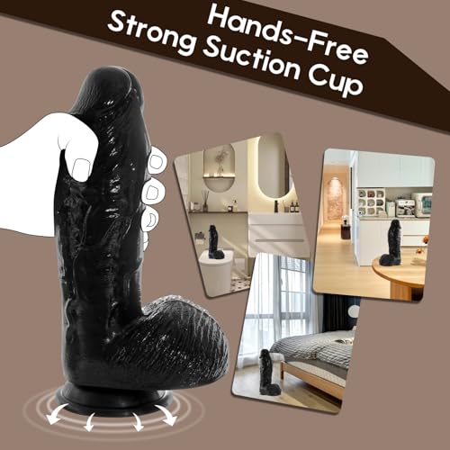 Image of 3.2'' Diameter Realistic Big Black Dildo Sex Toy | 10.8 inch Huge Dildos for Anal Clit G-Spot, Hands-Free Play, Giant Penis Adult Toys for Women Couples Men