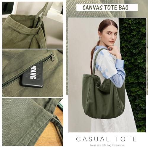 Image of Canvas Tote Bag for Women Large Hobo Shoulder Bag for Work Travel Casual Message Bag Tote Purse handbags