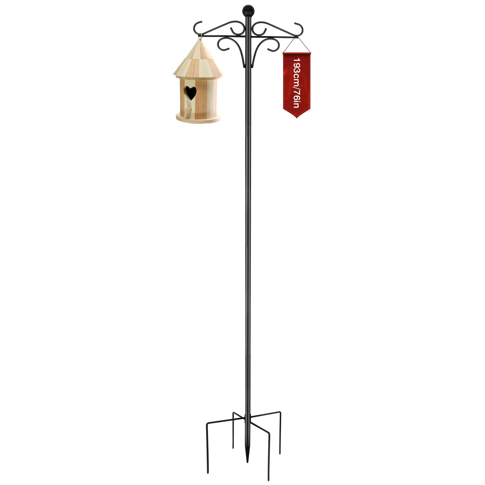 Gancio da Pastore per Esterni 193 CM Bastone da Giardino in Metallo Regolabile in Altezza, Supporti per Gabbie Uccelli Luci Solari e Lanterne