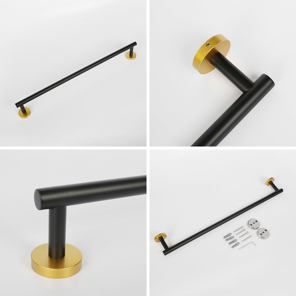 Barra para Toallas de 76 cm (30 Pulgadas) en Color Negro y Dorado, riel de Pared de Acero Inoxidable para baño de Estilo Moderno.
