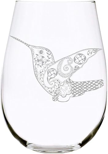 C M Hummingbird Stemless Wine Glass - Hummingbird Lover Gift for Women and Men - 17 oz. (Style H1)