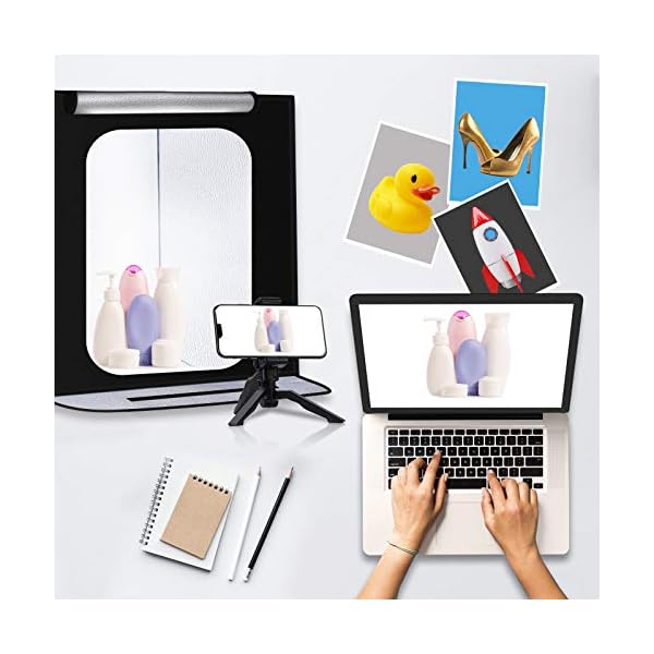 SAMTIAN Lichtzelt 60 cm / 24 "* 24" * 24 "Tragbares Fotostudio einstellbare Temperatur und Helligkeit 3200K-5500K Fotozelt mit 4 Hintergründen, Desktop-Halterung, Smartphone-Clip – Bild 6