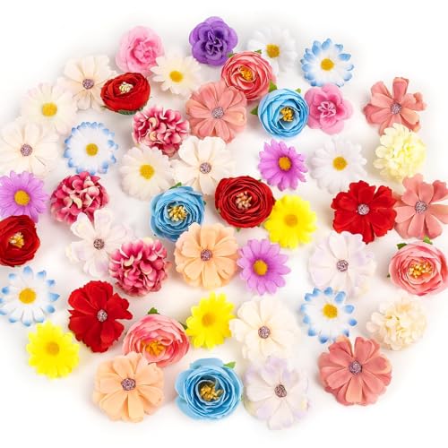 66PCS Fake Flower Heads for Crafts Mini Artificial Flowers Multicolor