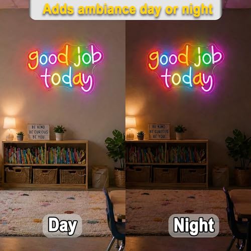 Image of Good Job Today Neon Sign for Wall Decor Light Up Sign Positive Led Signs for Class Room Party Home Wall Decor USB Powered