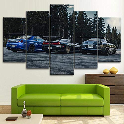 Toile mur art salon déco - Affiche 5 panneaux de voiture de sport pour un intérieur dynamique