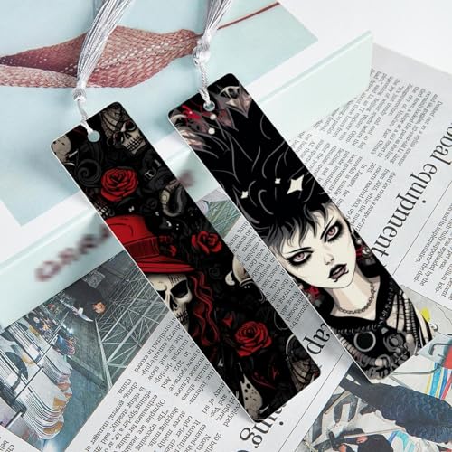 Marque-pages de style punk crâne, lot de 6 accessoires de lecture gothiques